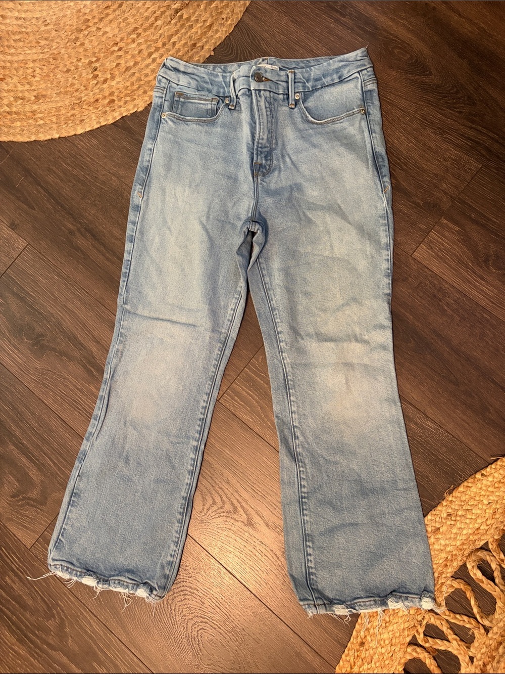Good American Light Blue Straight Distressed Jeans
